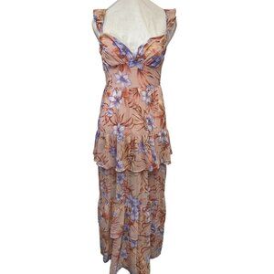 Privy Floral Print Tiered Romantic Dress Peach & Lavender Size M